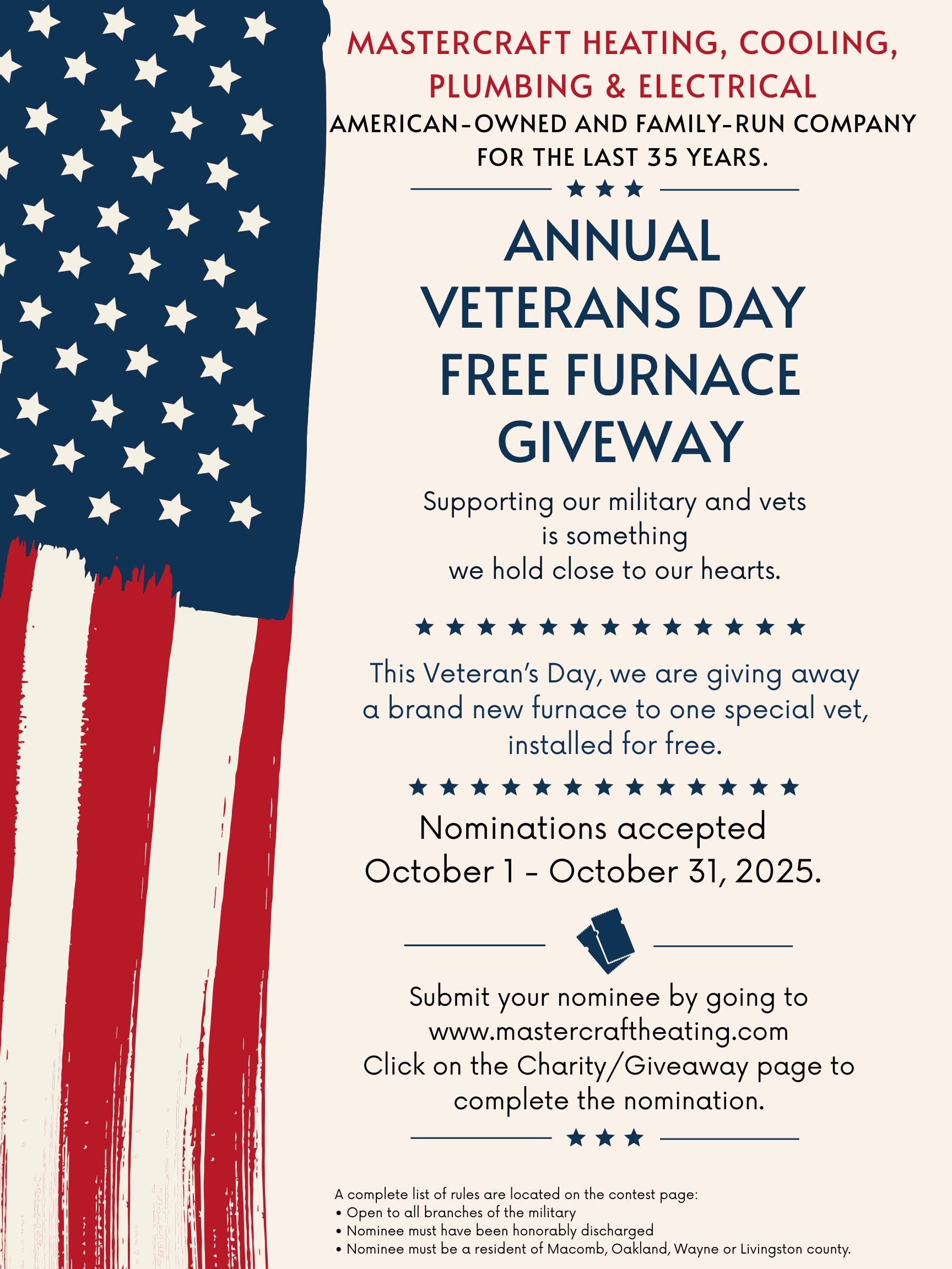 Veterans Giveaway - Mastercraft Heating - Veteran%27s%202025%20Giveaway